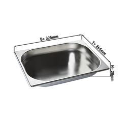 Stainless Steel Gastronorm Pan GN 1/2 - Depth: 20mm