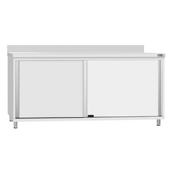 Tavolo armadiato in acciaio inox ECO - 1800x600 mm - con anta scorrevole e alzatina