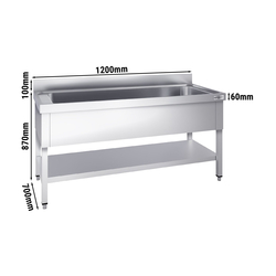 Chiuvetă cu cadru suport pentru oale 1,2 m - 1 cuvă lungime 95 x lăţime 50 x adâncime 35 cm