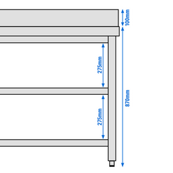 Table de travail en inox PREMIUM - 1600x600mm - avec plancher de base, rebord & plancher intermédiaire	