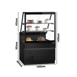 Koelvitrine TORONTO - 1000mm - Dubbele beglazing - Zwarte voorkant - 2 planken - Zwart granieten werkblad