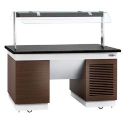 Buffet frío DUBLÍN - 1600mm - con placa fría eutéctica y pantalla de cristal recta & ruedas