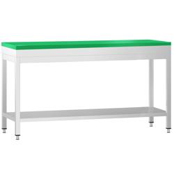 Mesa de trabajo de acero inoxidable PREMIUM - 2,0 m - con estante inferior - incluye tabla de cortar en verde