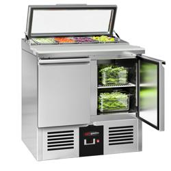 Saladette PREMIUM - 900mm - 2 deuren - met glazen afdekking voor 4x GN 1/3