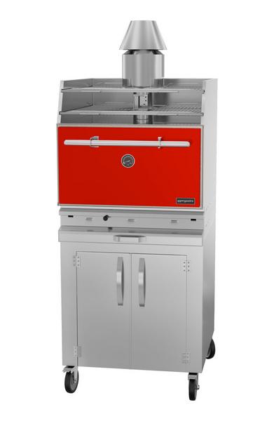 Commercial Charcoal Grill Oven – 704×725×2096 mm - Red - Ash Drawer - Underbase, Top Rack Shelf, Intermediate Shelf