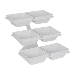 Alzata per buffet - Acciaio inox, Bianco, Melamina - Rettangolare - 280x500mm - 3 ripiani - Altezza: 415mm - incl. 6 ciotole in melamina 240x240mm