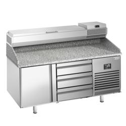 Pizzawerkbank PREMIUM PLUS - 1490x700mm - met granieten werkblad - met 1 deur & 3 laden - incl. opzetkoelvitrine - 6x GN 1/4