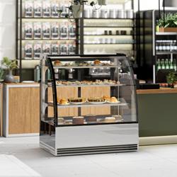 Vetrina pasticceria refrigerata - 414l - 1200mm - Doppio vetro - con 3 ripiani - LED interni; porte posteriori scorrevoli