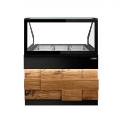Vitrine chauffante TORONTO – 1250 mm – façade en bois – pour 3 × GN 1/1 – plan de travail en granit noir