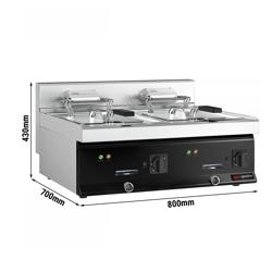 Profesyonel Elektrikli Çiftli Fritöz MARIO 700 - 10+10L - 16kW - Termostatik kontrollü - Yağ boşaltma musluklu