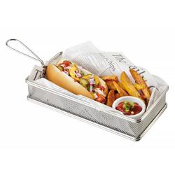 Stainless Steel Mini Serving Fry Basket – Rectangular - 310×105×70 mm - 110 mm Handle
