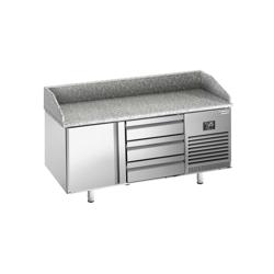 Pizzawerkbank PREMIUM PLUS - 1490x700mm - met granieten werkblad - met 1 deur & 3 laden - incl. opzetkoelvitrine - 8x GN 1/3