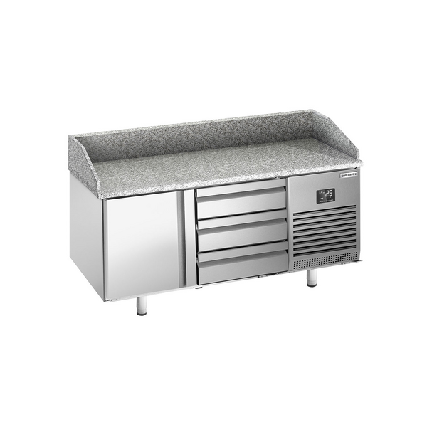 Pizzakoeltafel Premium PLUS - 1490x700mm - met 1 deur & 3 laden