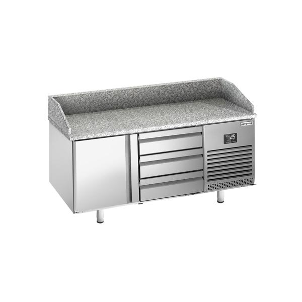طاولة تحضير بيتزا مبردة PREMIUM PLUS - 1490x700 mm - مع باب واحد و 3 أدراج - سطح عمل جرانيت