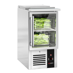 Saladette PREMIUM - 450mm - 1 glazen deur - met ingang voor 1x GN 1/1 & Roestvrijstalen deksel
