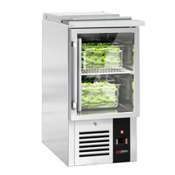 Commercial Saladette Counter PREMIUM - 450mm - 102L - 1 glass door - open top for 1 x GN 1/1 & stainless steel hinged lid