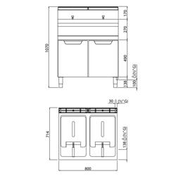 Dubbele gasfriteuse - 20+20 liter - 33 kW - mechanische bediening - met aftapkraan