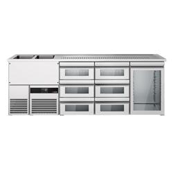 Barkoelkast PREMIUM - 2500x700mm - 1 glazen deur & 6 laden