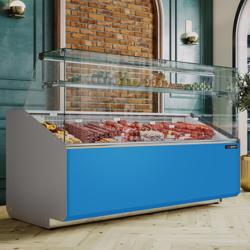 Koeltoonbank - 1881x979mm - 387 liter - front hellblauw - rechte ruit - met 3 deuren