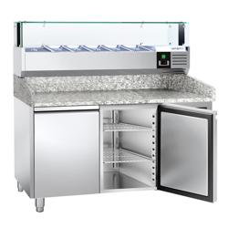 Commercial Refrigerated Pizza Prep Counter PREMIUM - 1500x800 - 2 Doors - Top Display Rail LED - 5x GN 1/3 + 1x GN 1/2