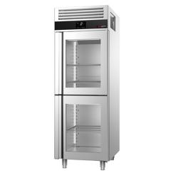 Szafa chłodnicza ze stali nierdzewnej PREMIUM - GN 2/1 - 700L - 700x810mm - 2 drzwi, przeszklona - chłodzenie wentylowane; LED; samozamykające drzwi