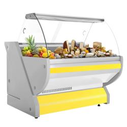 Koeltoonbank - 1325x1150mm - 260 liter - kleur geel - gebogen ruit