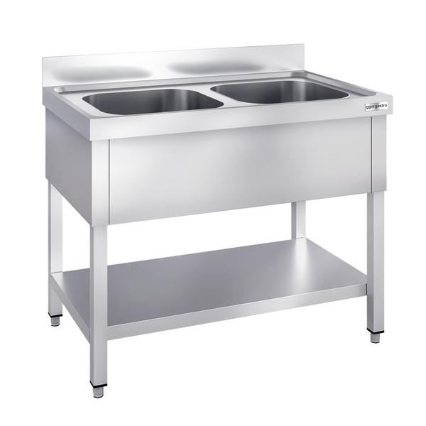 Table évier inox PREMIUM - 1000x600mm - avec fond & 2 bacs au centre