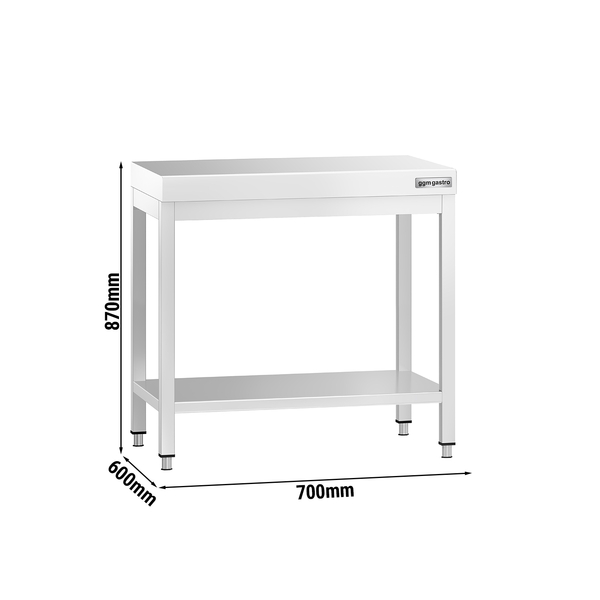 Mesa de trabalho PREMIUM - em Aço Inoxidável  - 0,7 m - com estrutura e prateleira de base