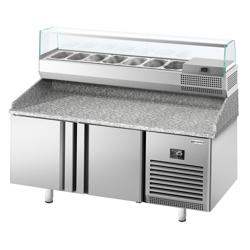 Pizzawerkbank PREMIUM PLUS - 1738x800mm - met granieten werkblad - met 2 deuren - incl. glasvitrine - 7x GN 1/4