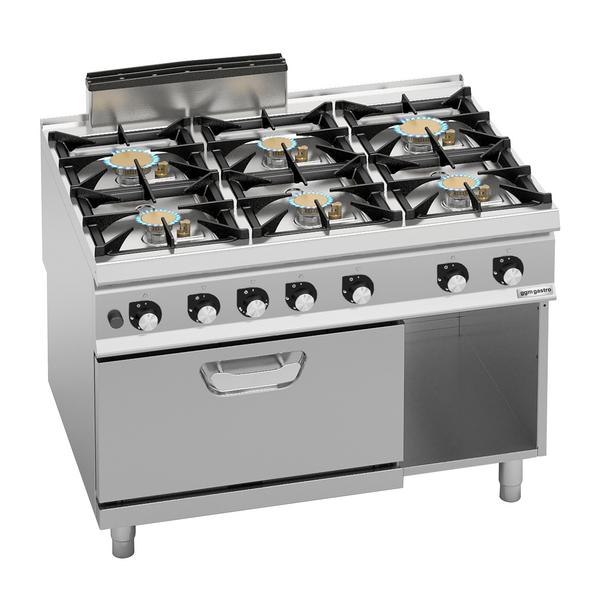 Cocina a gas - 67,8kW - 6 fuegos - con horno de gas estático - 7,8kW - modelo de alto rendimiento