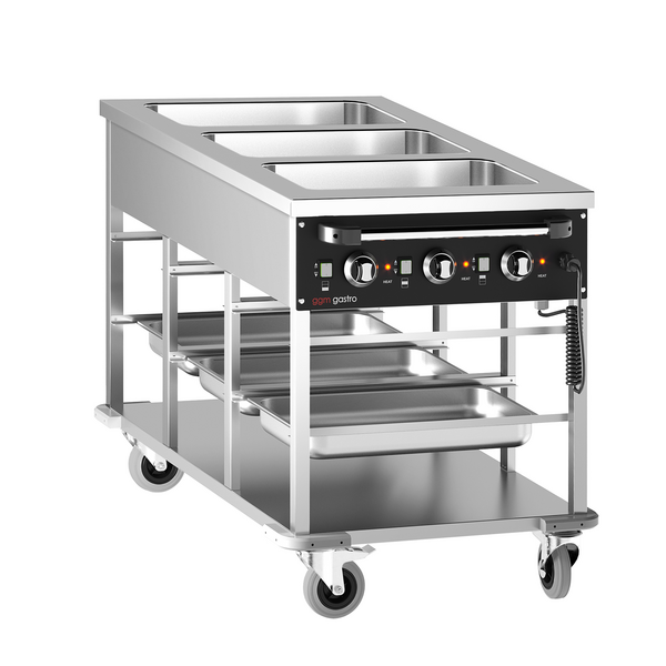Cărucior termo pentru bain-marie - 3 x GN 1/1 - temperatura bazinului reglabilă separat