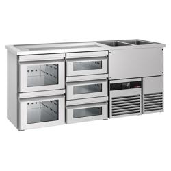 Bira tezgahı PREMIUM - 1950x700mm - 2 Becken Sağ & 5 Cam Çekmece