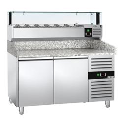 Commercial Refrigerated Pizza Prep Counter PREMIUM - 1500x800 - 2 Doors - Top Display Rail LED - 7x GN 1/4
