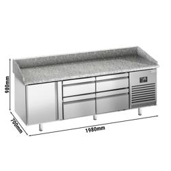 Pizzawerkbank PREMIUM PLUS - 1980x700mm - met granieten werkblad - met 1 deur & 4 laden