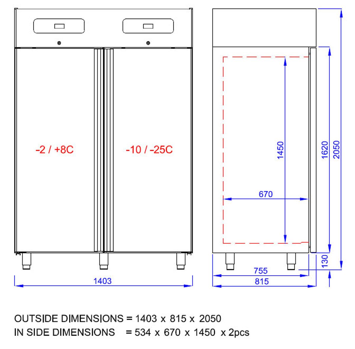 Armoire bi‑température Inox AISI 304 PREMIUM - GN 2/1 - 1400 L - avec 2 portes & 6 grilles GN 2/1