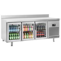 Холодильний стіл Premium PLUS - 1960x600 мм - з 3 скляними дверима та бортиком