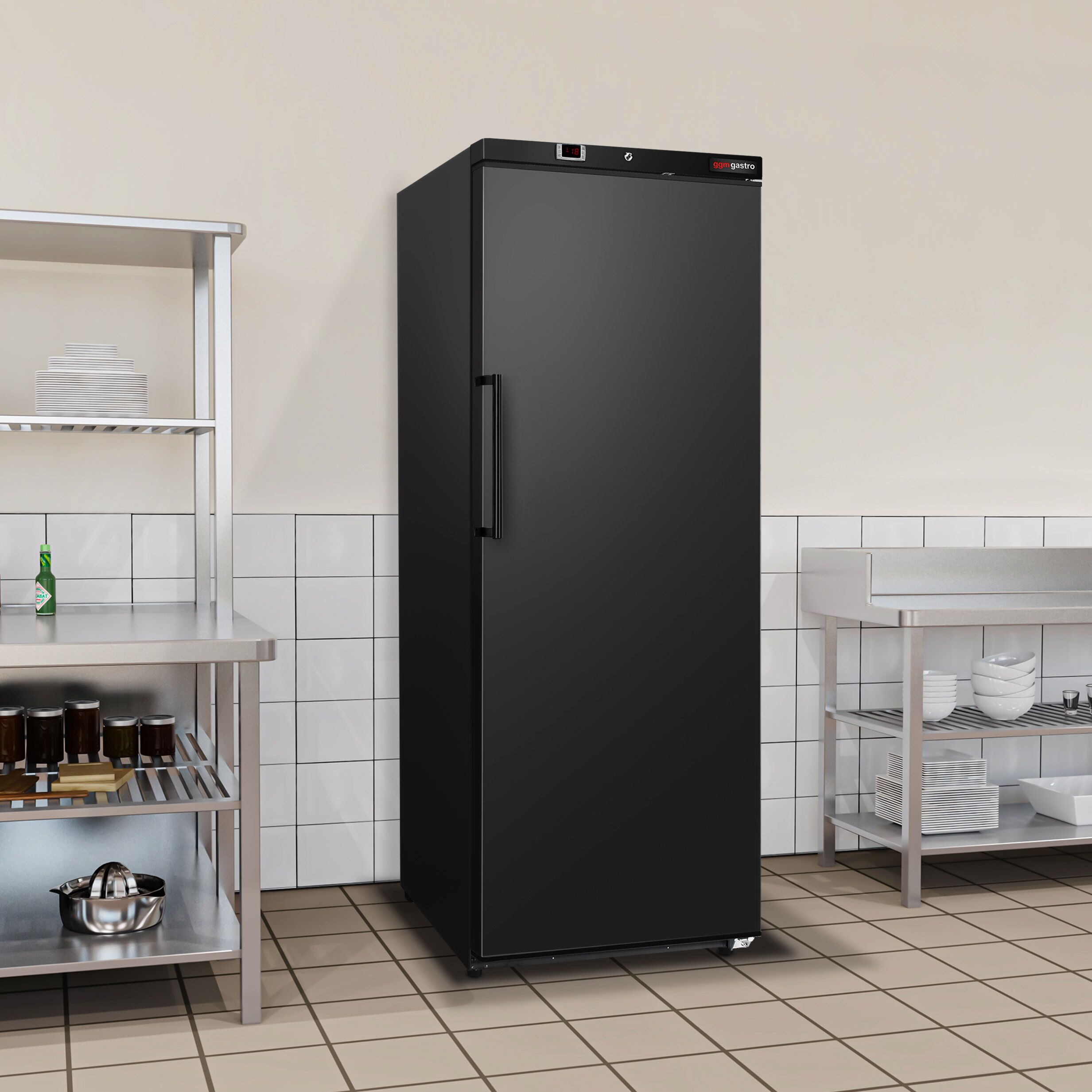 Congélateur de stockage ECO – 400 litres – avec 1 porte – intérieur de la porte en plastique – Noir
