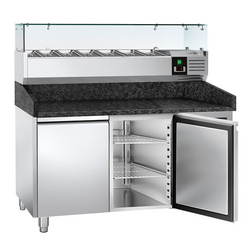 Rashladni pult za pripremu pizze PREMIUM - 1500x800 mm - sa 2 vrata - uklj. Rashladna nadograđena vitrina - 7x GN 1/4