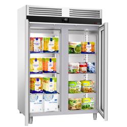 Armoire réfrigérée vitrée négative en acier inoxydable PREMIUM - GN 2/1 - 1400 L - avec 2 portes vitrées