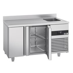 Commercial Counter Fridge PREMIUM - 1430x700mm - with 2 doors - sink right - with upstand - capacity 270 litres