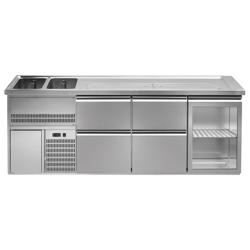 Frigider pentru bere 2,5 x 0,7 m - cu 1 ușă din sticlă şi 4 sertare 2/5 + 3/5