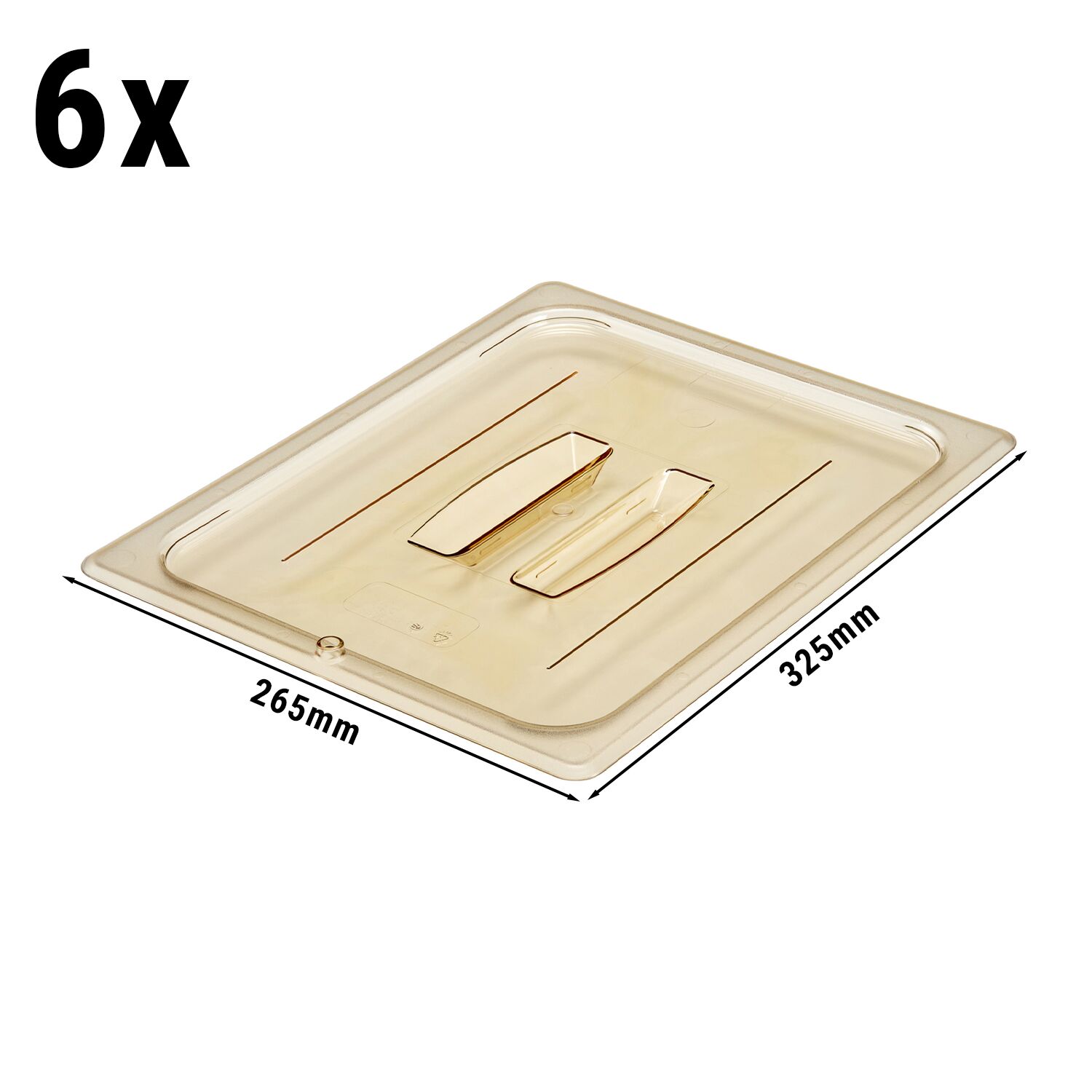 6 pièces CAMBRO | H-PAN™ - Couvercle plat GN résistant à la chaleur 1/2 - avec poignée - Ambre