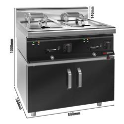 Commercial Free Standing Electric Twin Tank Fryer - 10+10 litres - 28.5kW - with drain tap - incl. substructure with 2 doors