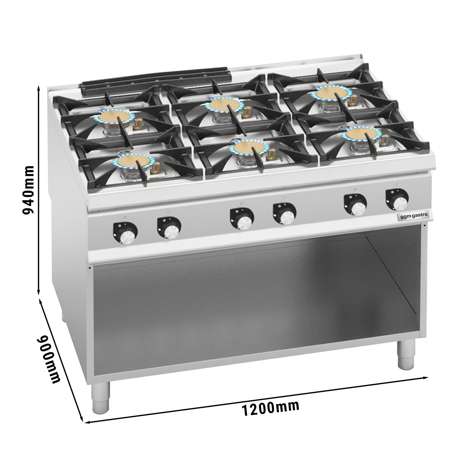 Fourneau à gaz – avec 6 brûleurs – 60 kW – modèle haute performance