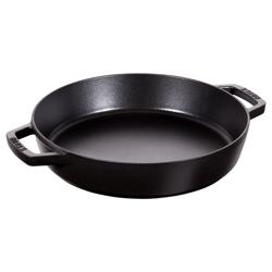 STAUB| Round Bare Cast Iron Skillet Frying Pan with Pour Spouts – Smooth Base - Black