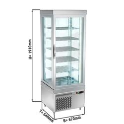 4-Sided Glass Display Fridge - 430L - 670mm - with 5 rotating glass shelves - 1 glass door - for patisserie - Silver