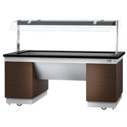 Heated Bain Marie Counter DUBLIN - 2000mm - with Bain Marie Well + Flat Glass Sneeze Guard - on Castors - for 5x GN 1/1