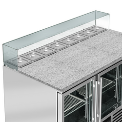 Saladette PREMIUM - 1368mm - 3 glazen deuren - met glazen opzetstuk voor 8x GN 1/6