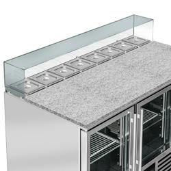 Saladette PREMIUM - 1368mm - 3 glazen deuren - met rechte glazen opzetvitrine voor 8x GN 1/6