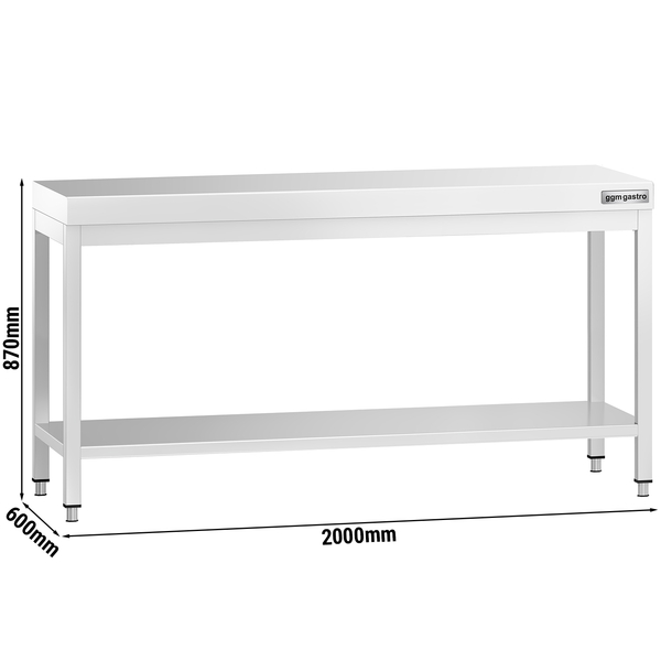 میز کار استیل پریمیوم - 2000*600 میلیمتر - همراه طبقه زیری - بدون لبه 